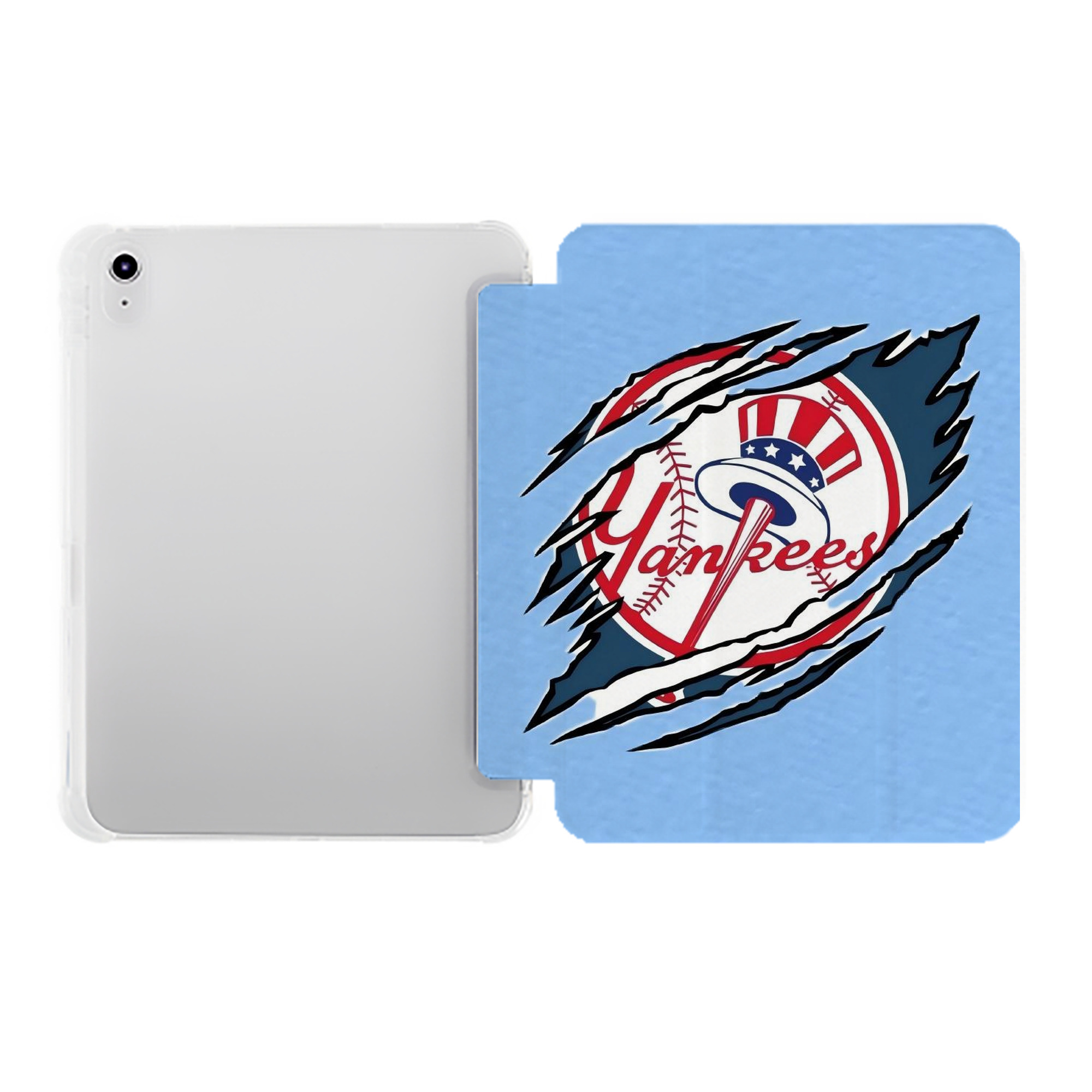 New York Yankees 128 Premium Tri-Fold PU Leather & Silicone IPad Case With Pencil Slot – Fits 9.5,10.5,10.9 – Adjustable Stand, Slim, Protective